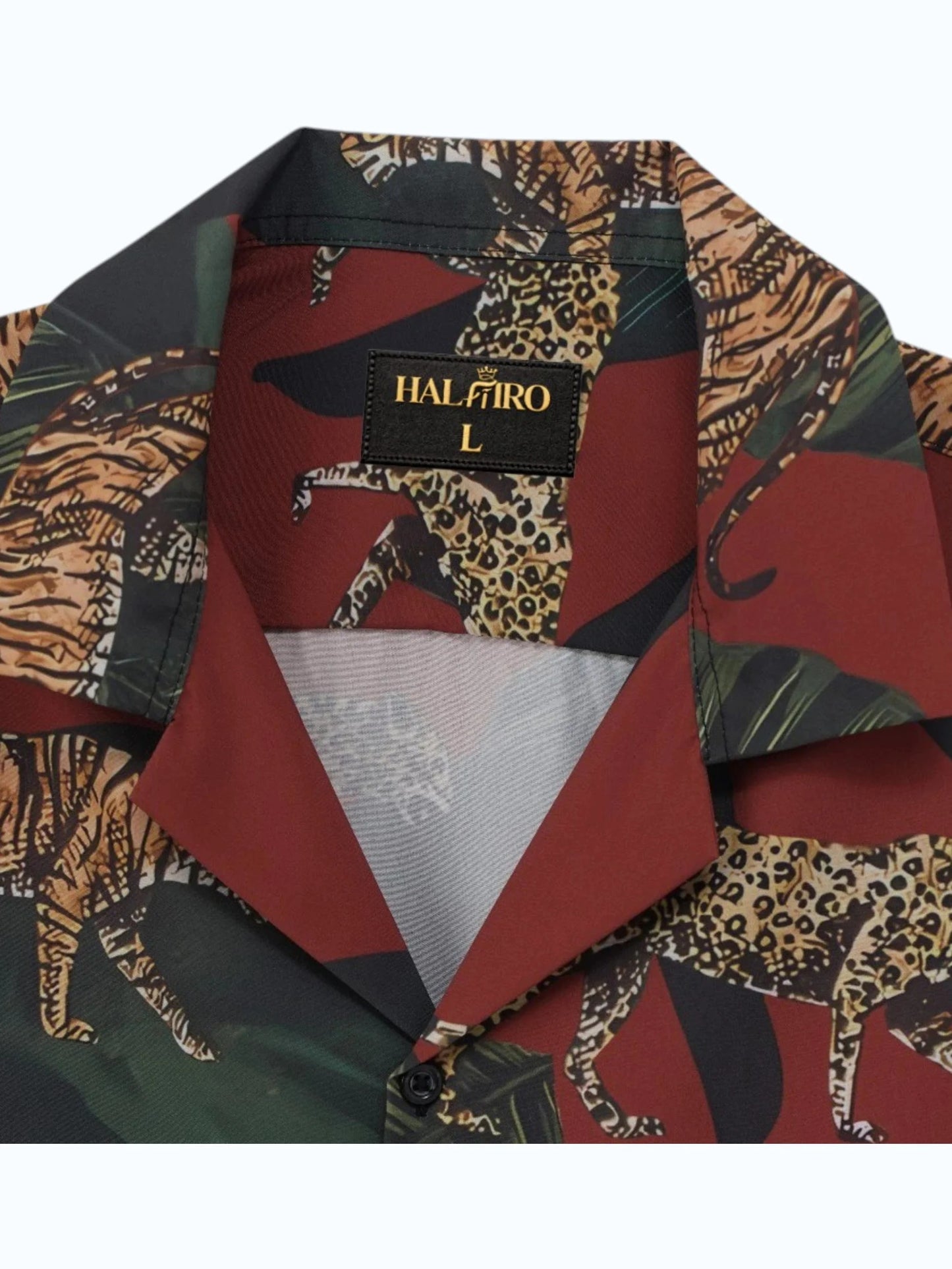 Men's Wild Jungle Tiger & Leopard Print Cuban Collar Half Sleeve Casual Shirt
