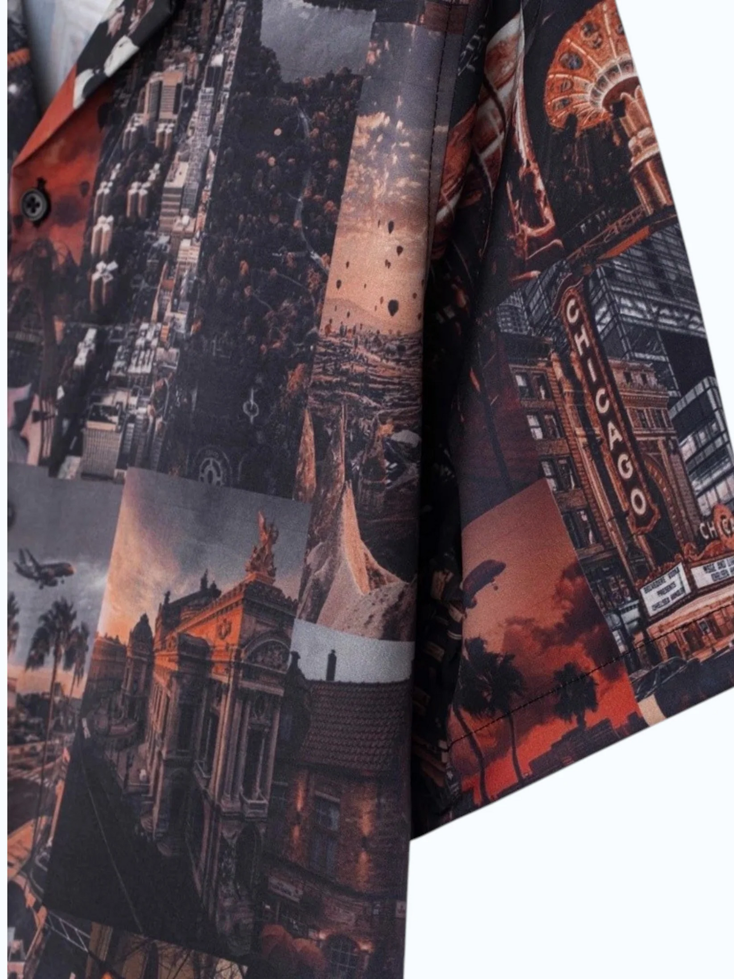 Men's Vintage Dark Cityscape Print Cuban Collar Half Sleeve Casual Shirt