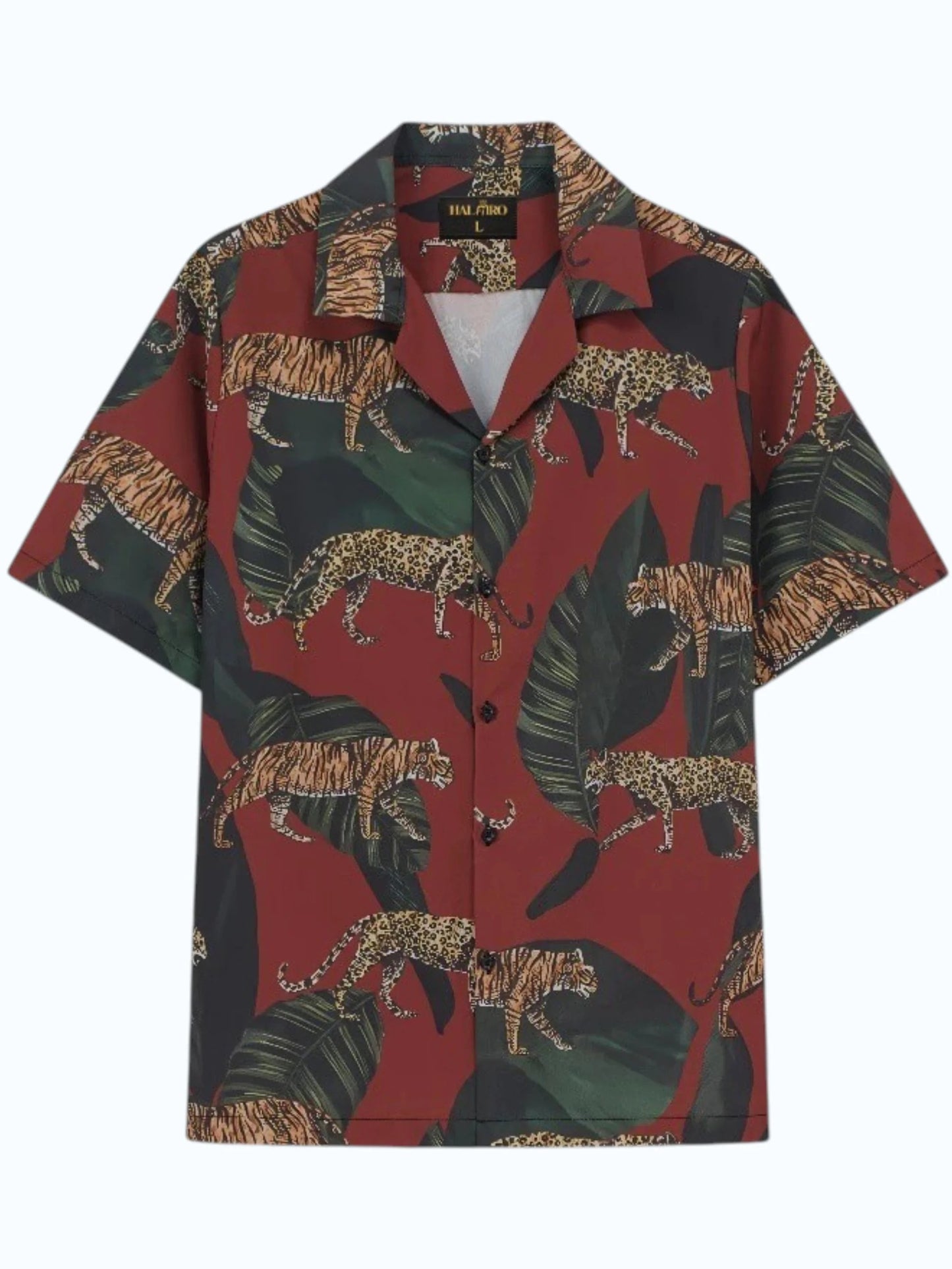 Men's Wild Jungle Tiger & Leopard Print Cuban Collar Half Sleeve Casual Shirt