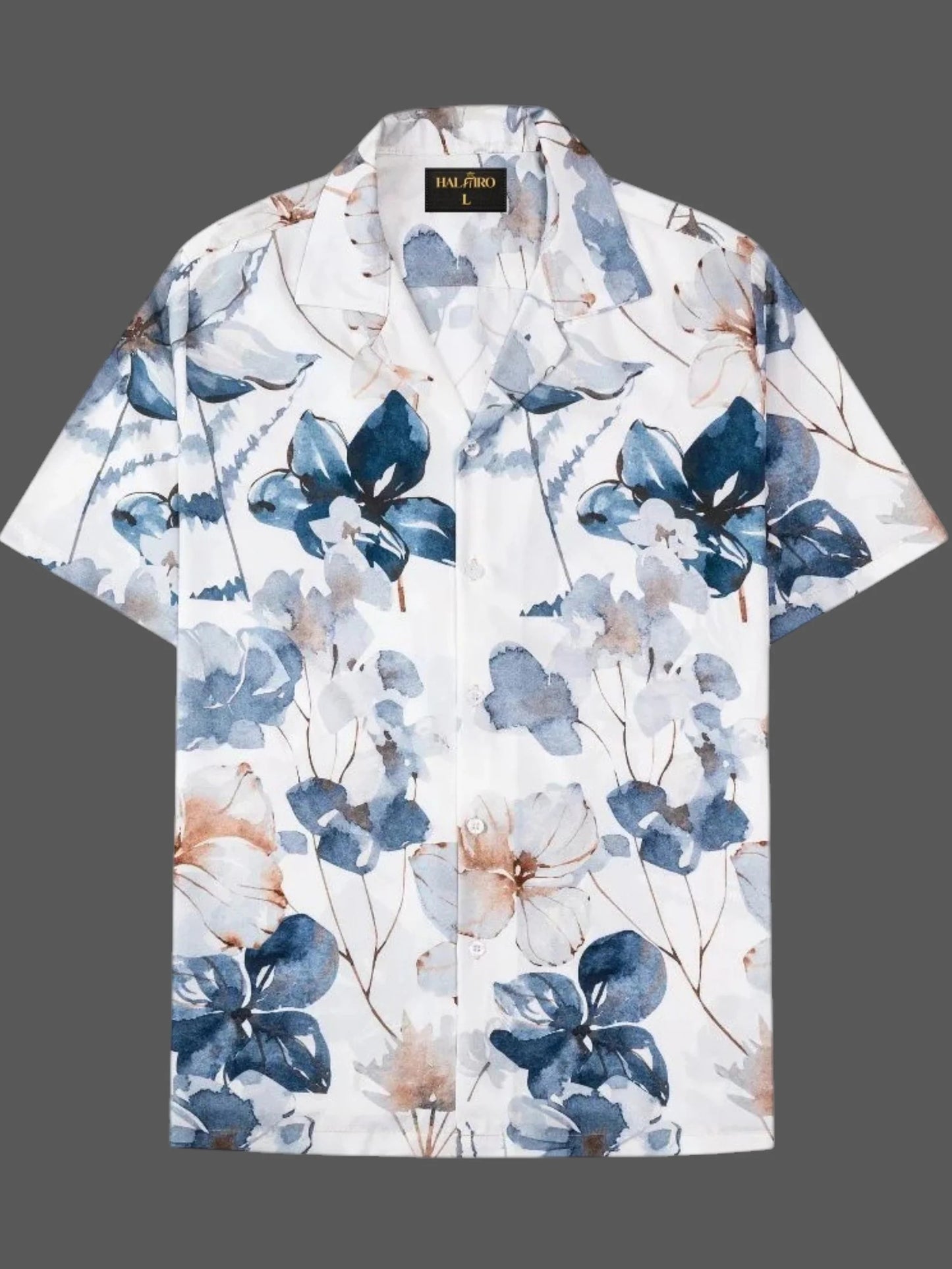 Men's Blue Floral Print Cuban Collar Half Sleeve Casual Shirt
