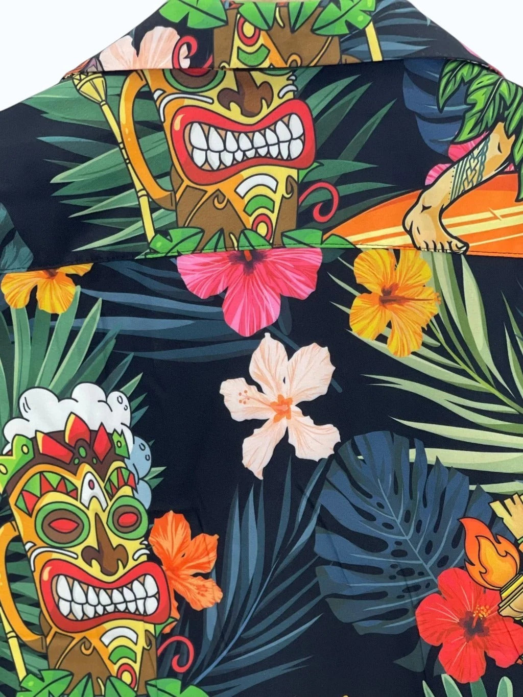 Men's Tropical Tiki Mask Print Cuban Collar Half Sleeve Casual Hawaiian Shirt