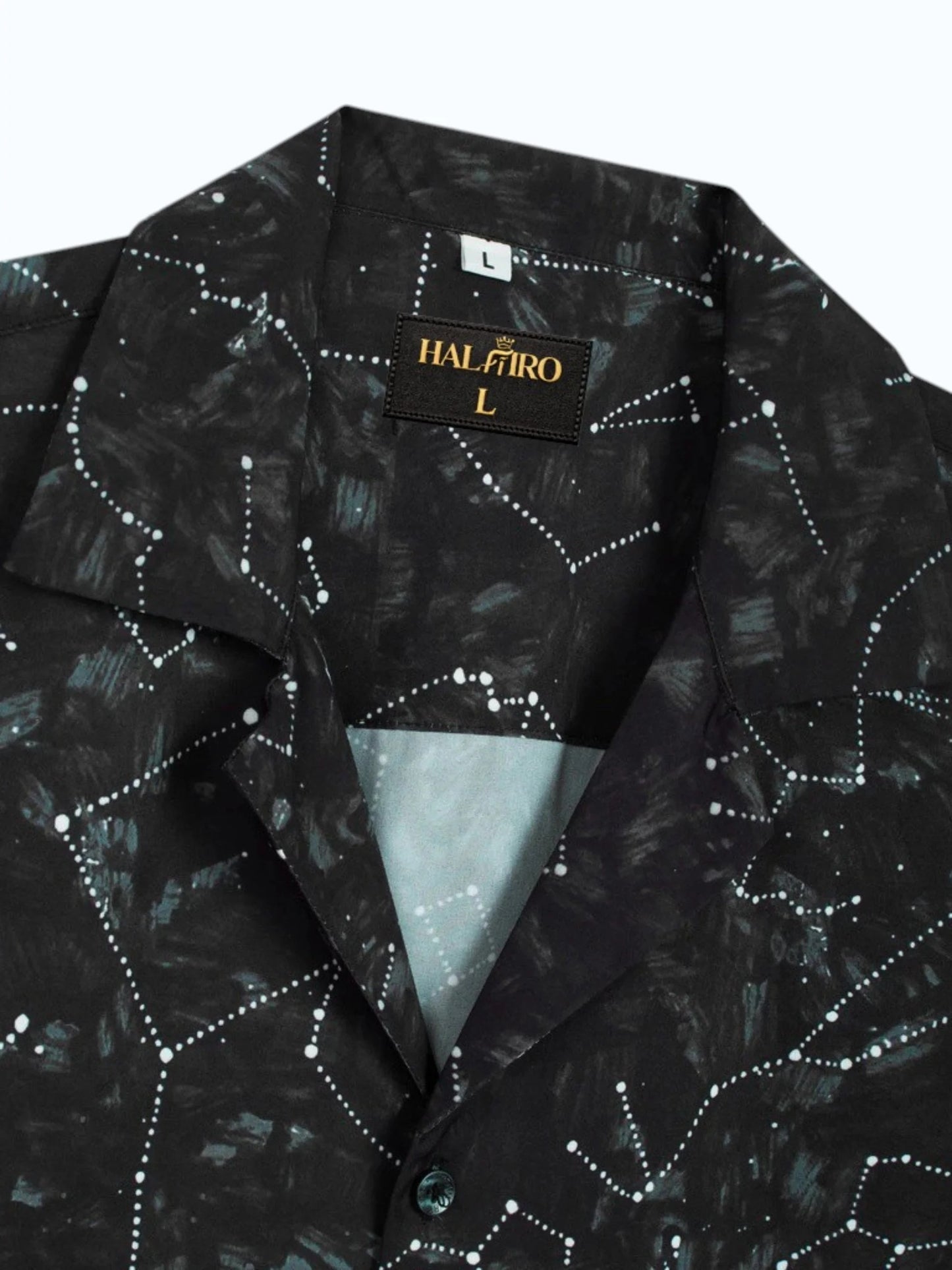 Men's Black Constellation Print Cuban Collar Half Sleeve Casual Shirt