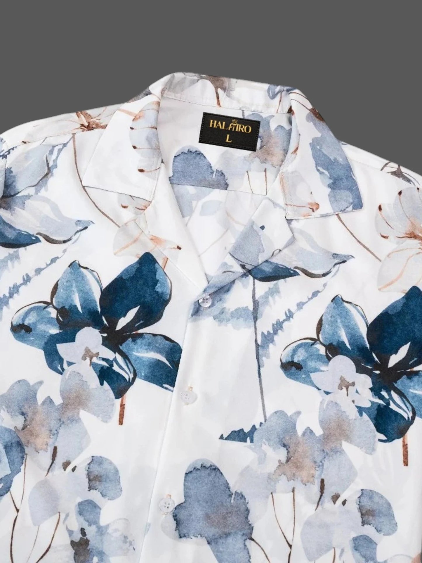 Men's Blue Floral Print Cuban Collar Half Sleeve Casual Shirt