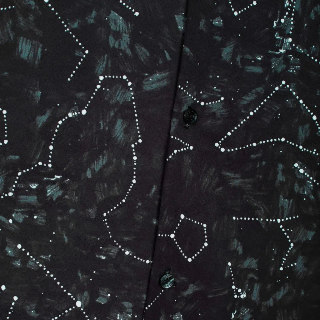 Men's Black Constellation Print Cuban Collar Half Sleeve Casual Shirt
