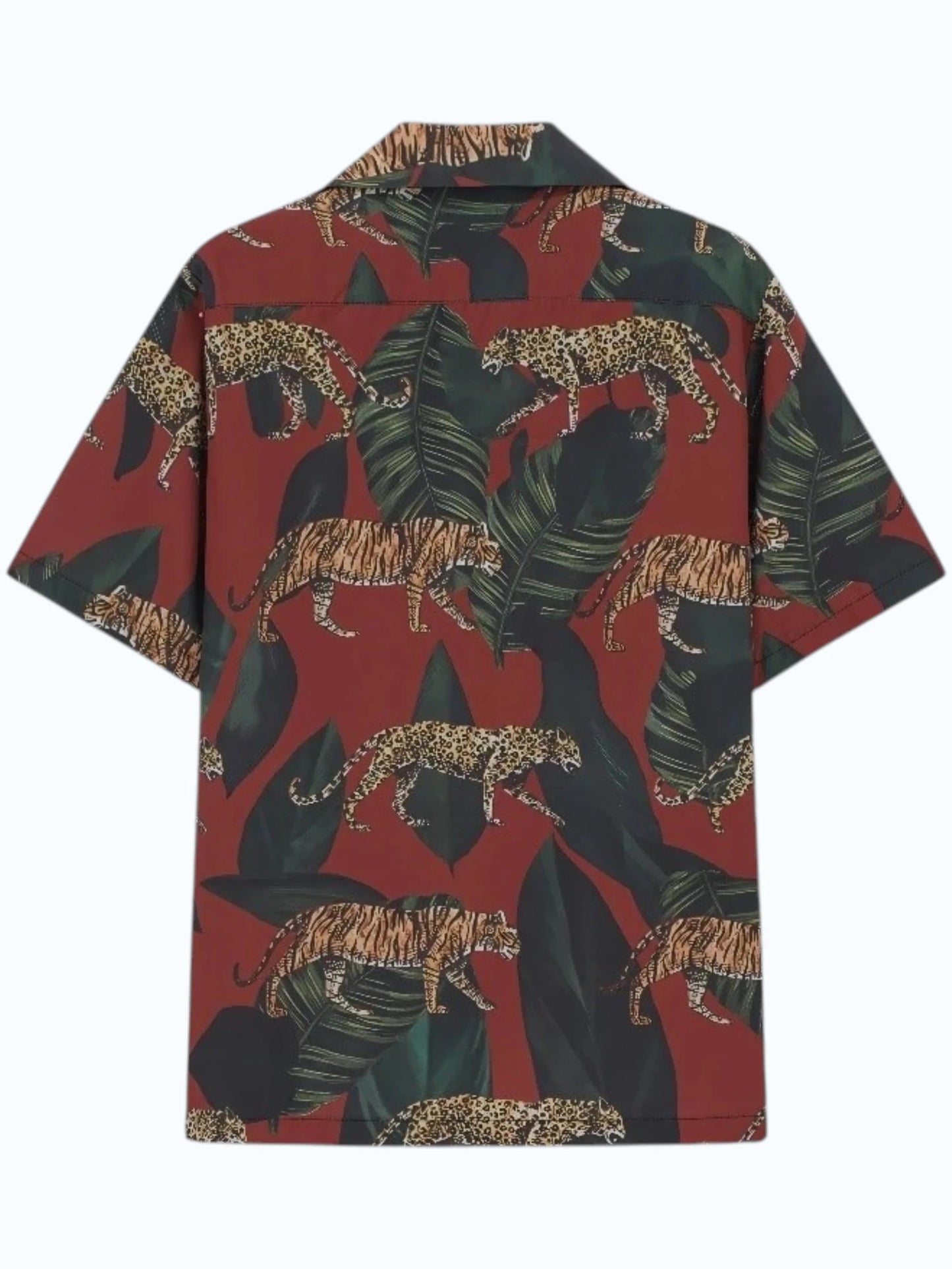 Men's Wild Jungle Tiger & Leopard Print Cuban Collar Half Sleeve Casual Shirt