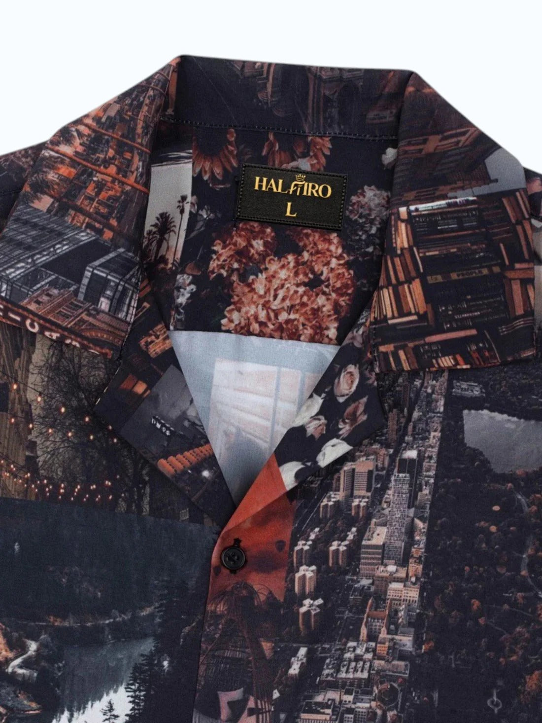 Men's Vintage Dark Cityscape Print Cuban Collar Half Sleeve Casual Shirt